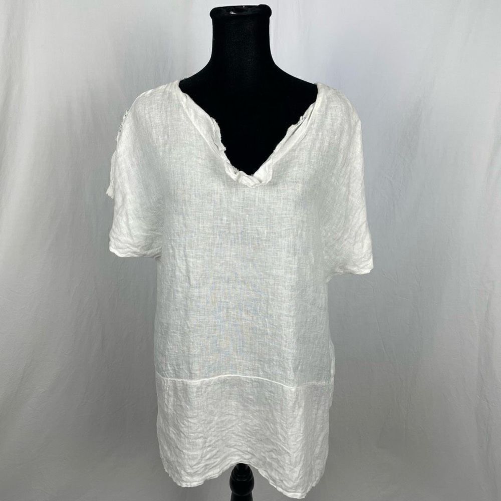 Vanessa Zani White Linen Top With Lace‎ Women’s S
